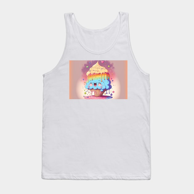 Cake Caricature - January 1st - Yearlong Psychedelic Cute Cakes Collection - Birthday Party - Delicious Dripping Paint, Bright Colors, and Big Adorable Smiles Tank Top by JensenArtCo